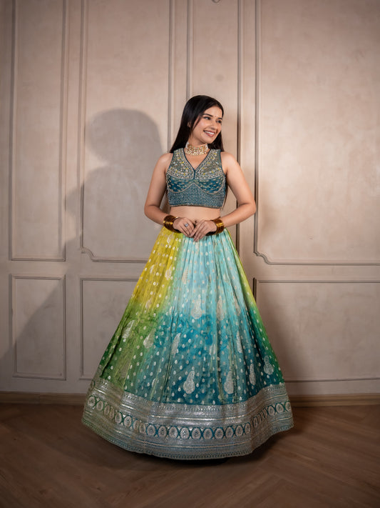 Emerald & Azure: Embellished Lehengas for Grand Celebrations
