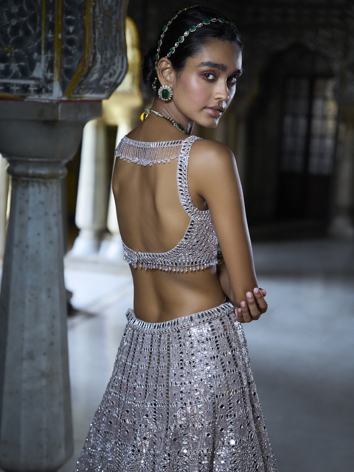 Rose Gold Mirror Work Lehenga Set