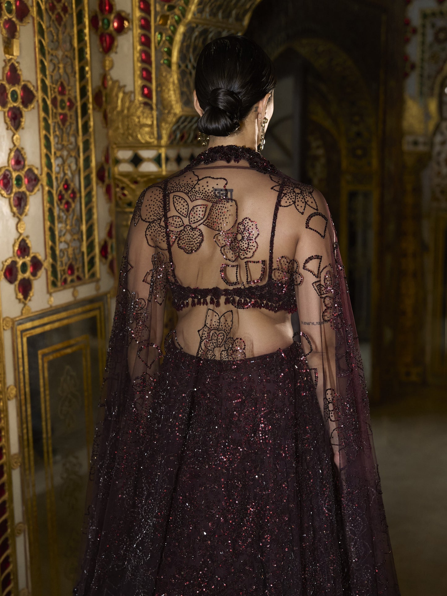 Wine Sequin Lehenga Set