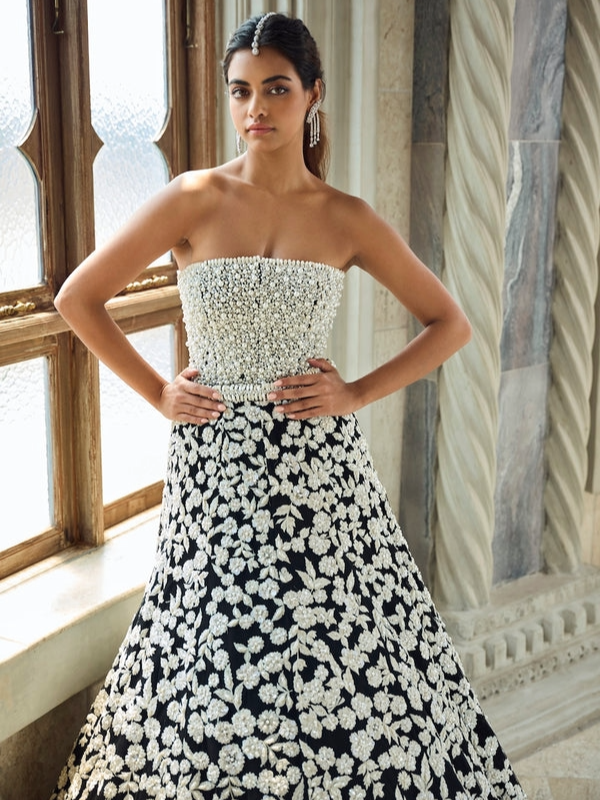 Black & White Corset Lehenga Set