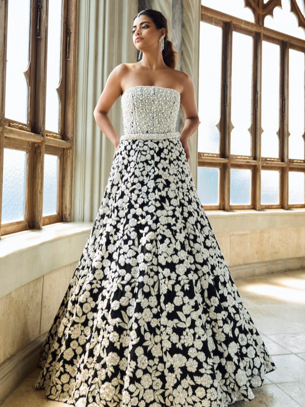Black & White Corset Lehenga Set