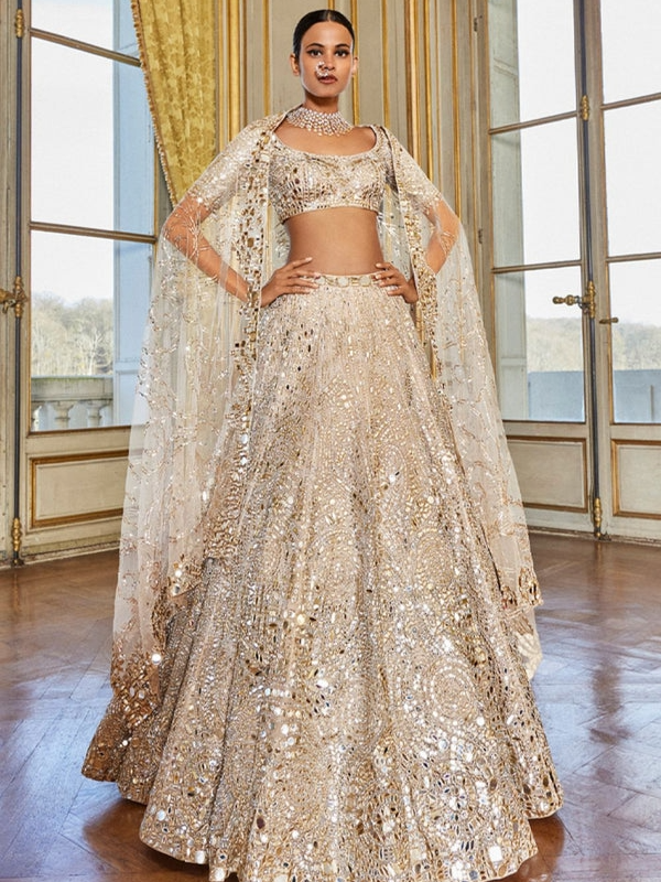 Rose Gold Mirror Work Lehenga Set Sequinze India Rose Gold Mirror Work Lehenga Set Sequinze India