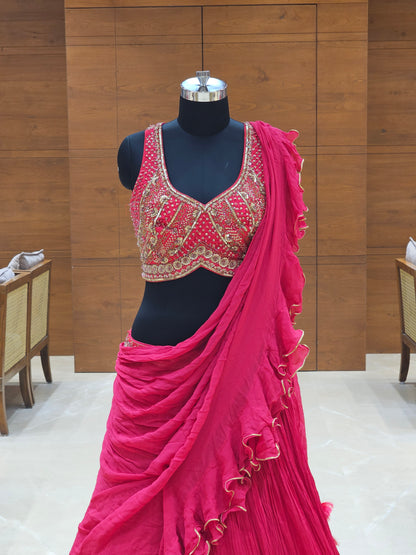 Fuchsia Frills Lehenga Set