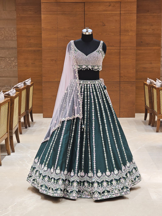 Emerald Green Lehenga Set with Exquisite Embroidery