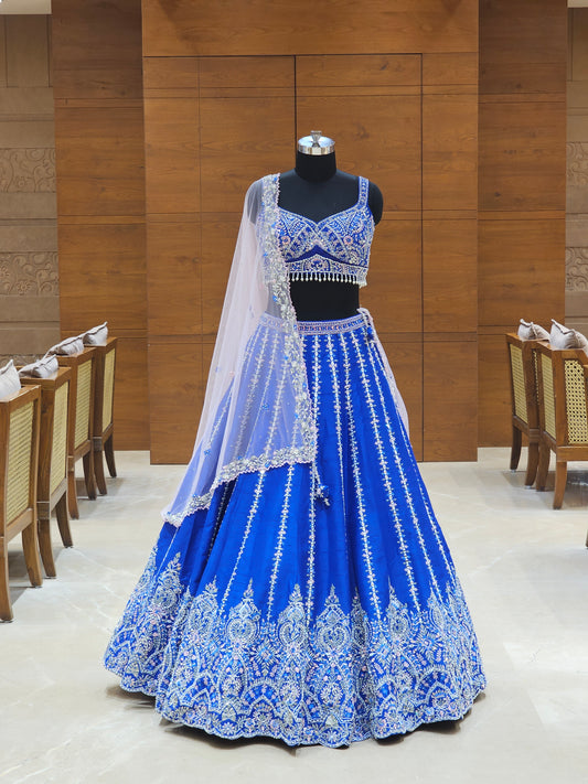 Royal Blue Georgette Lehenga with Intricate Embroidery