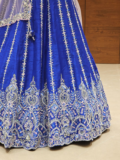 Royal Blue Georgette Lehenga with Intricate Embroidery