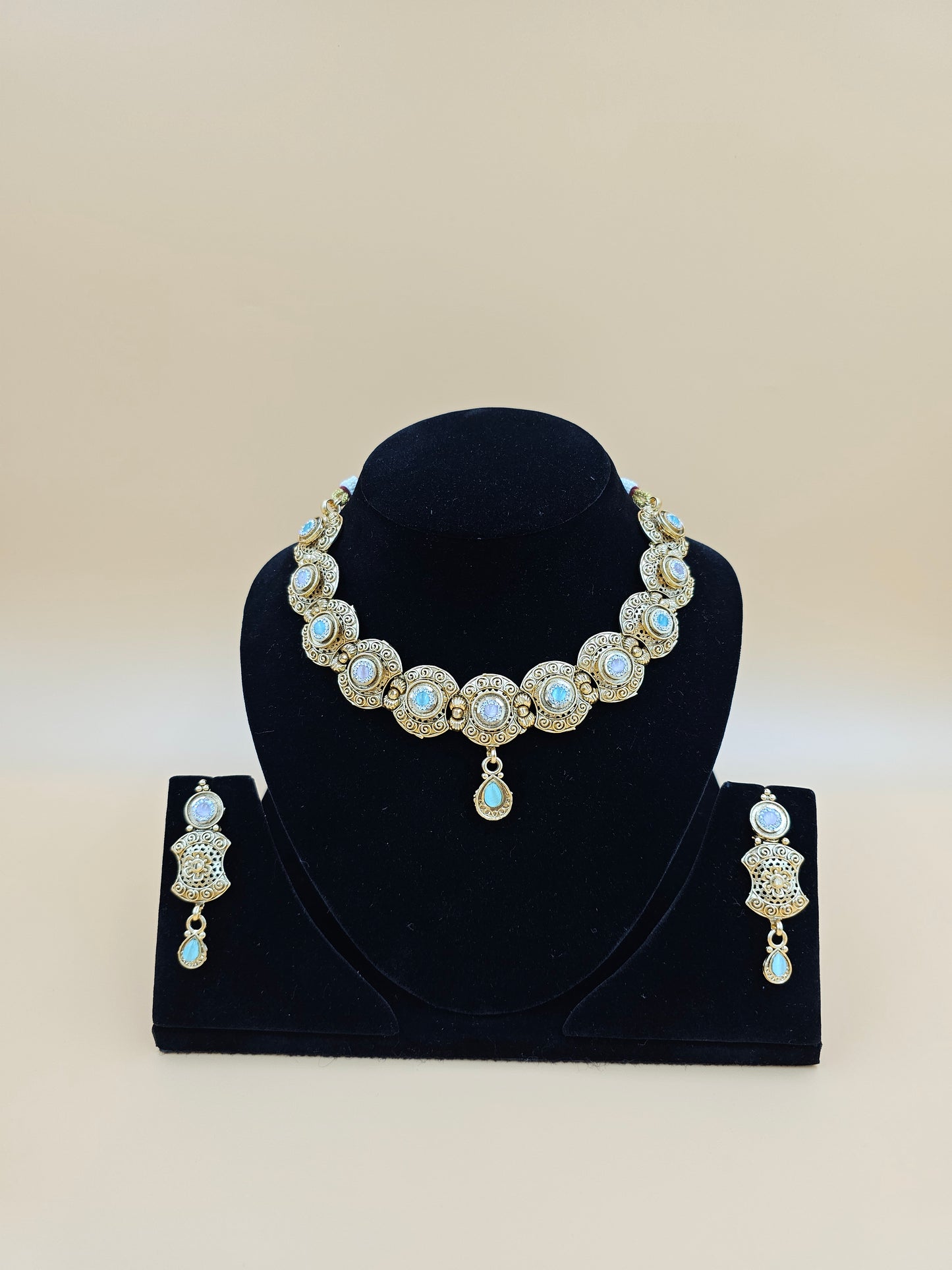 Elegant Gold-Tone Necklace Set with White Stones