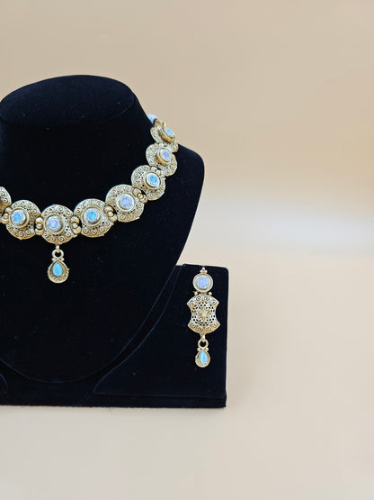 Elegant Gold-Tone Necklace Set with White Stones