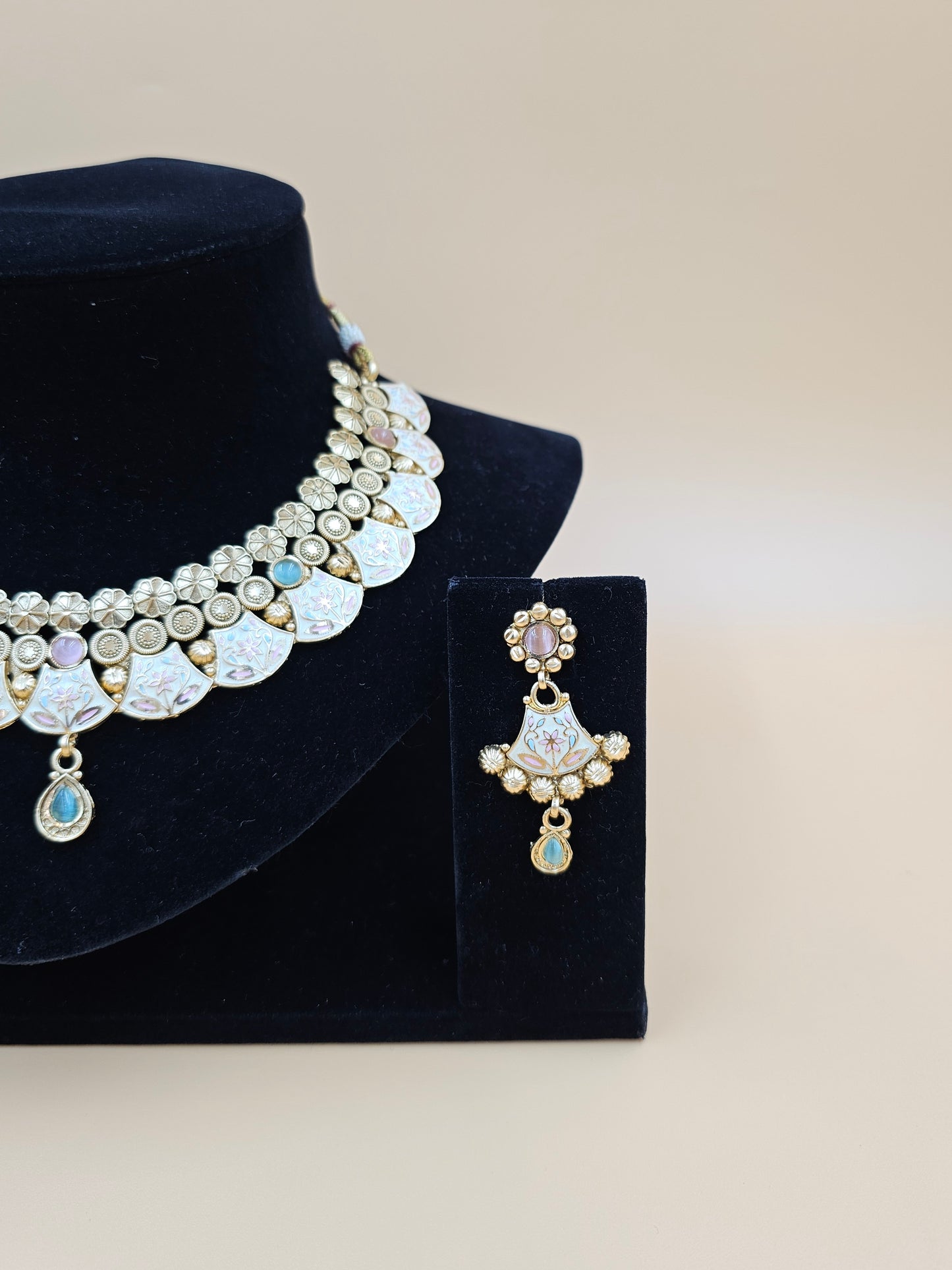 Pastel Polki and Kundan Necklace Set