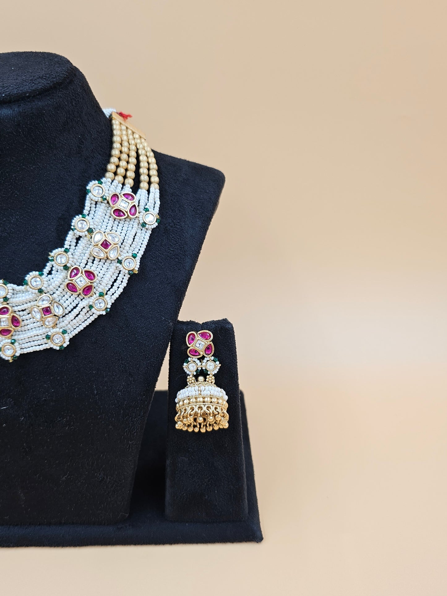 Pearl and Kundan Necklace Set with Floral Motifs