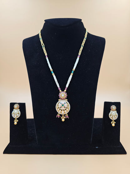 Pearl and Kundan Necklace Set with Floral Pendant