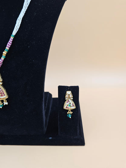 Pearl and Kundan Necklace Set with Floral Pendant