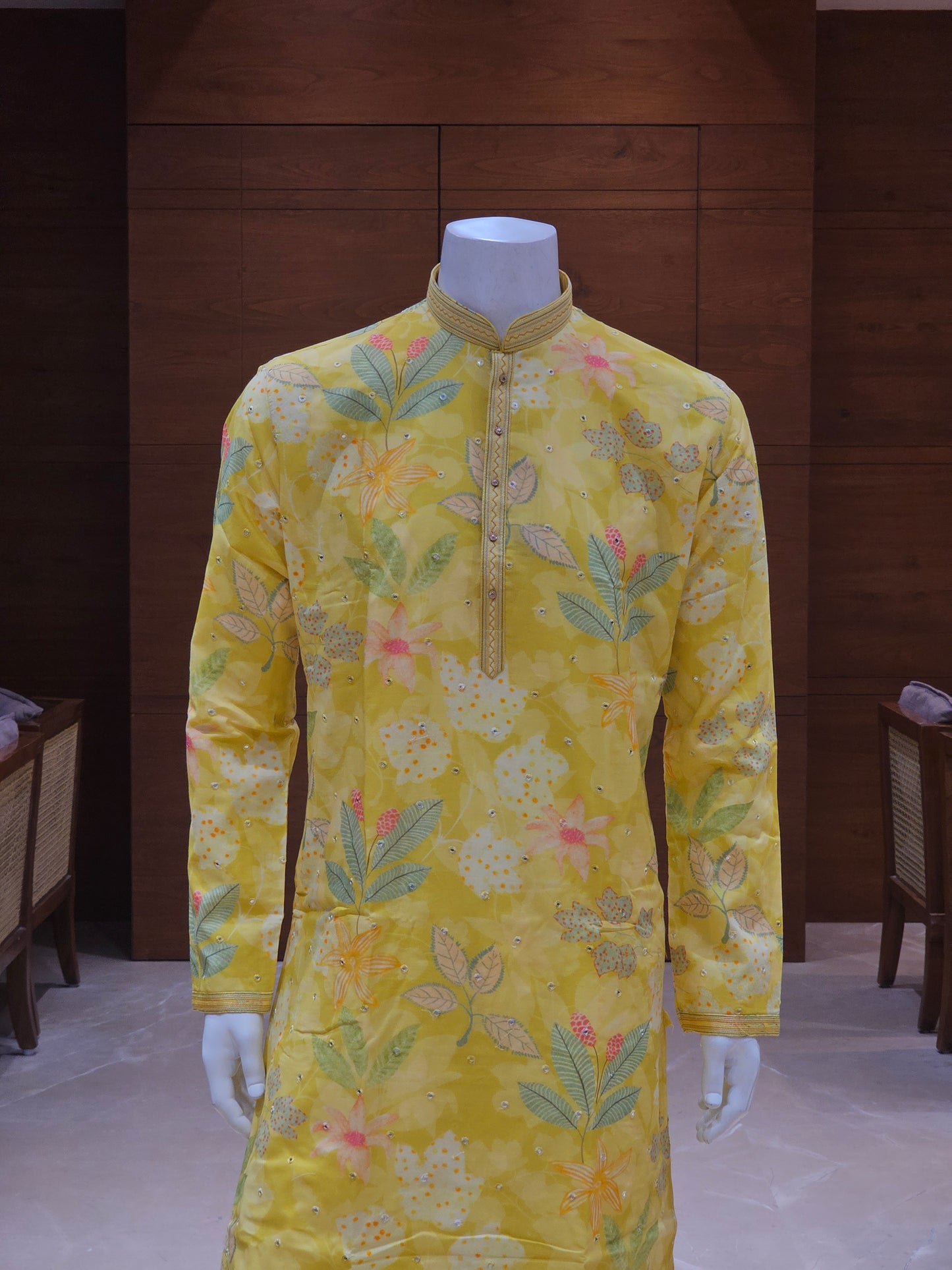 Yellow Floral Cotton Kurta Set