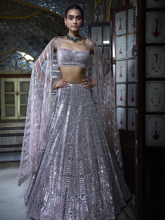 Rose Gold Mirror Work Lehenga Set