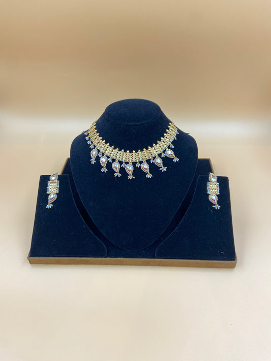 White and Blue Kundan Necklace Set