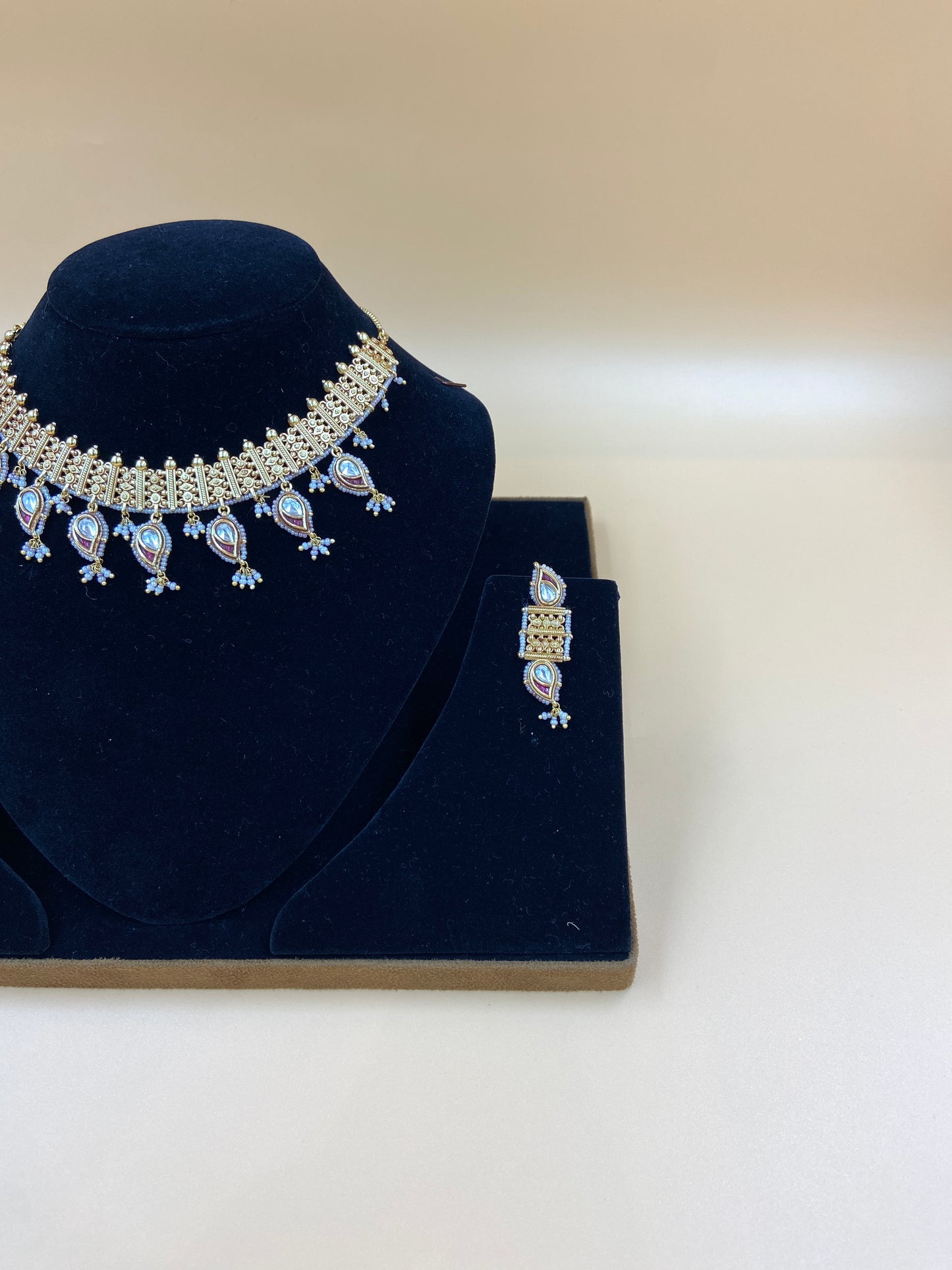 White and Blue Kundan Necklace Set