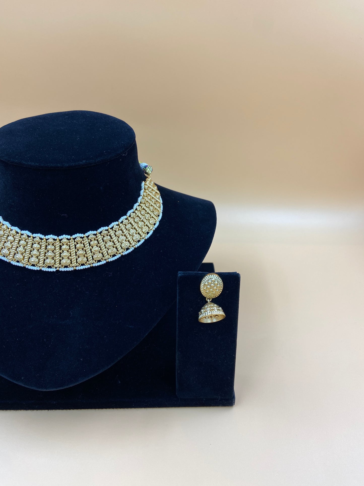 Elegant Gold-Tone Necklace Set with White Stones