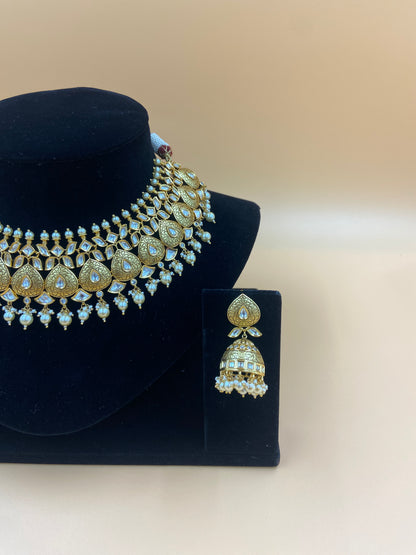 Heart-Shaped Kundan Necklace Set with Pearls