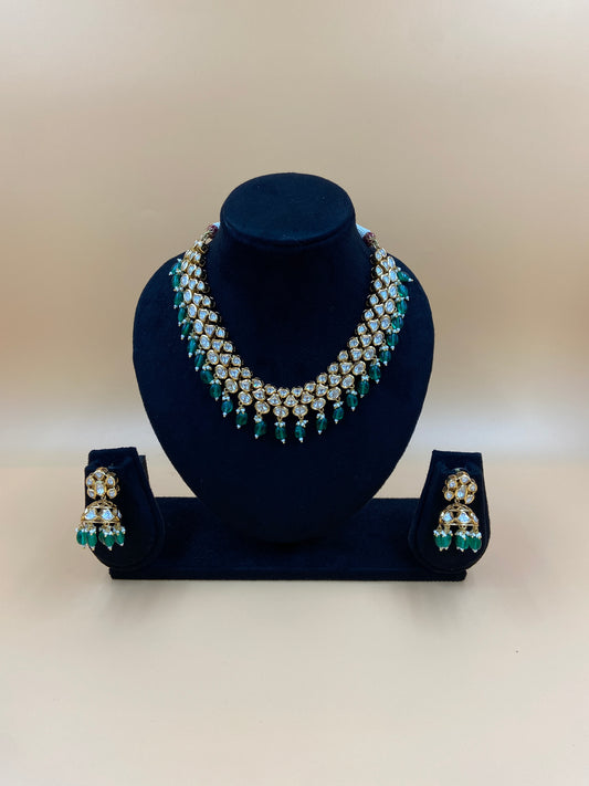 White and Green Kundan Necklace Set