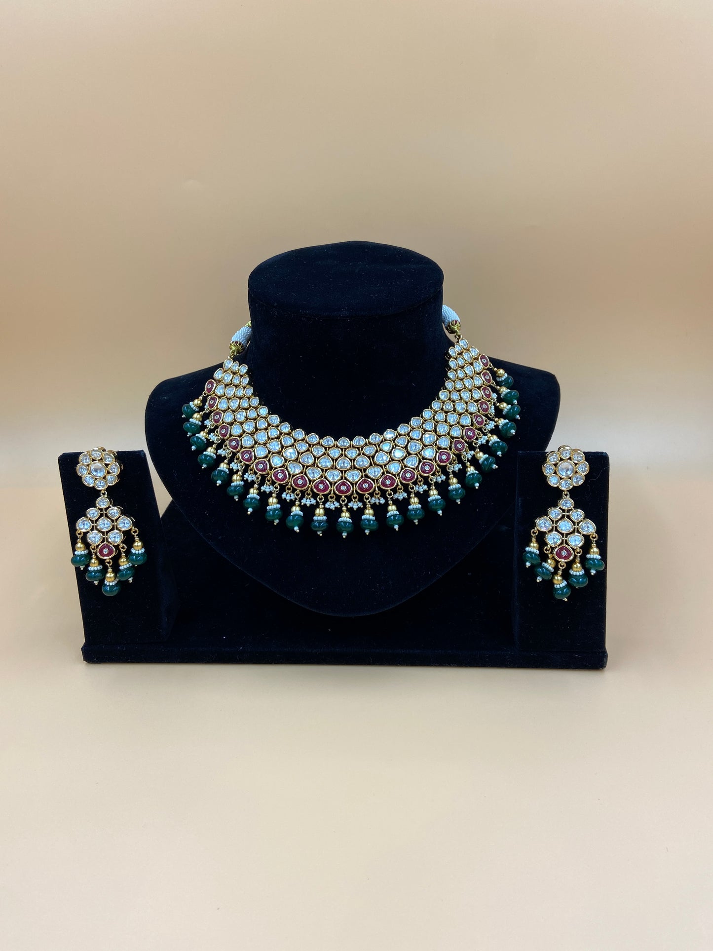 Kundan Choker Set with Green and Pink Stones