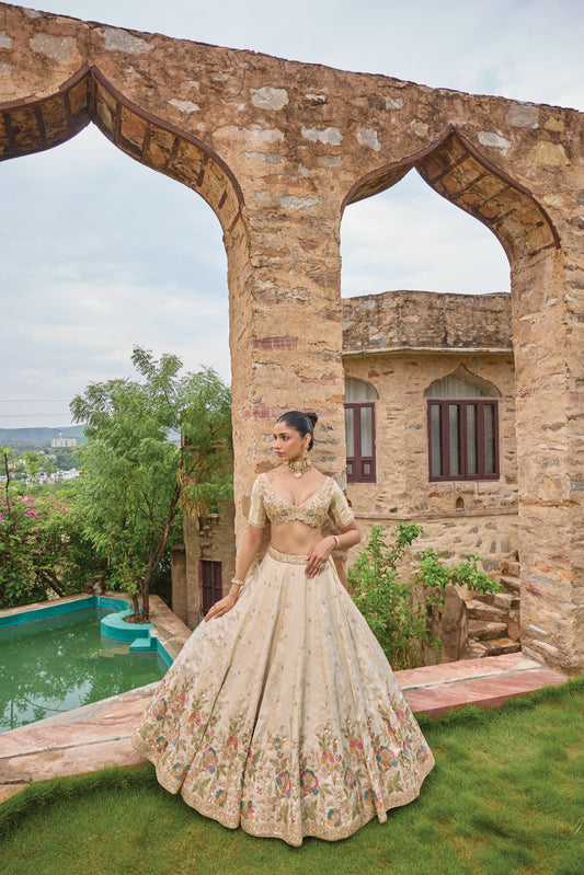 Maitri ivory lehenga set with patola dupatta, full length