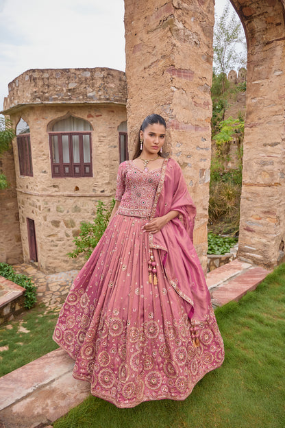 Malaika dusty rose embroidered lehenga set, full length