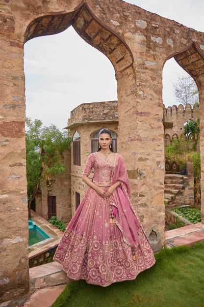 Malaika dusty rose lehenga with tonal dupatta