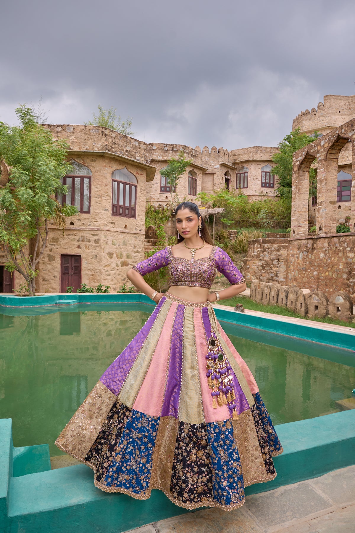Meher lehenga, lavender brocade blouse detail