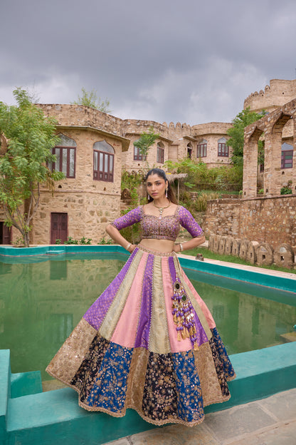 Meher lehenga, lavender brocade blouse detail