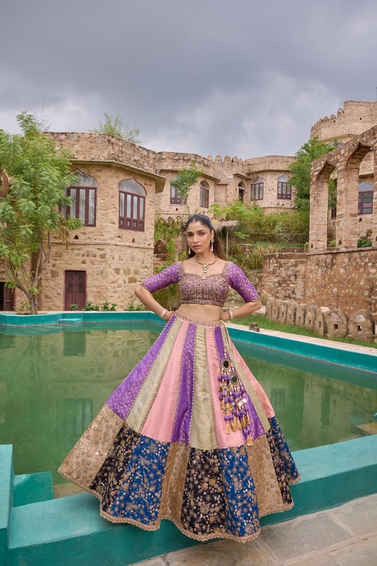 Meher lehenga, lavender brocade blouse detail