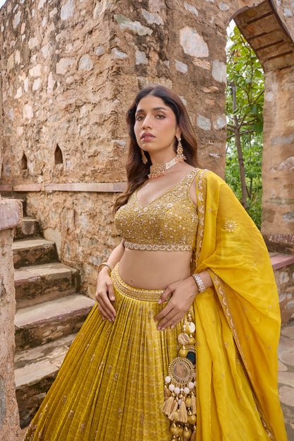 Miraya lehenga, gold embroidered blouse detail