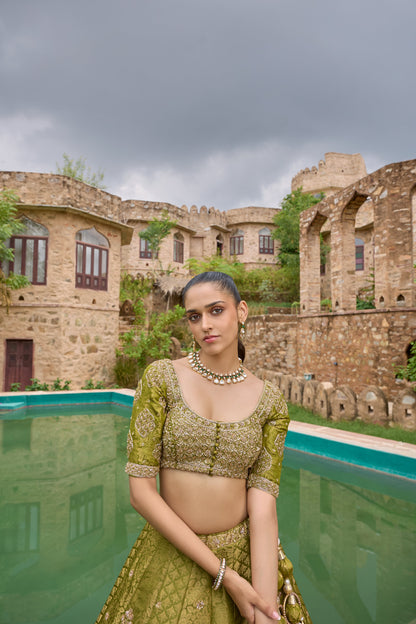 Mokshitha lehenga, embroidered blouse detail