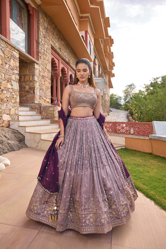 Palkhee mauve and wine ombre lehenga set, full length