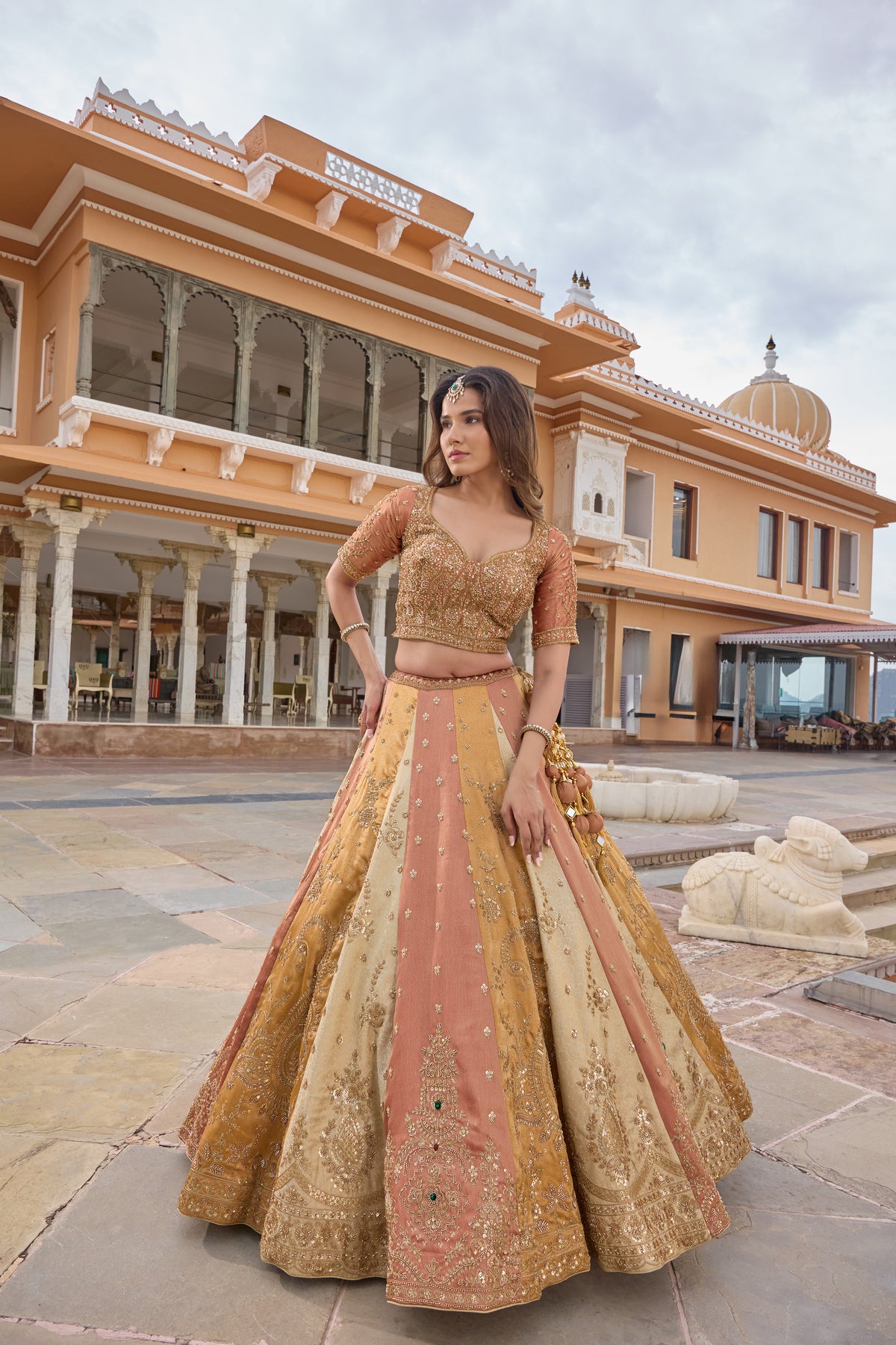 Paridhi panelled lehenga with peach dupatta