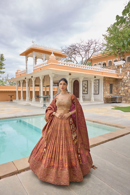Patralekha rust and rose printed lehenga set, full length