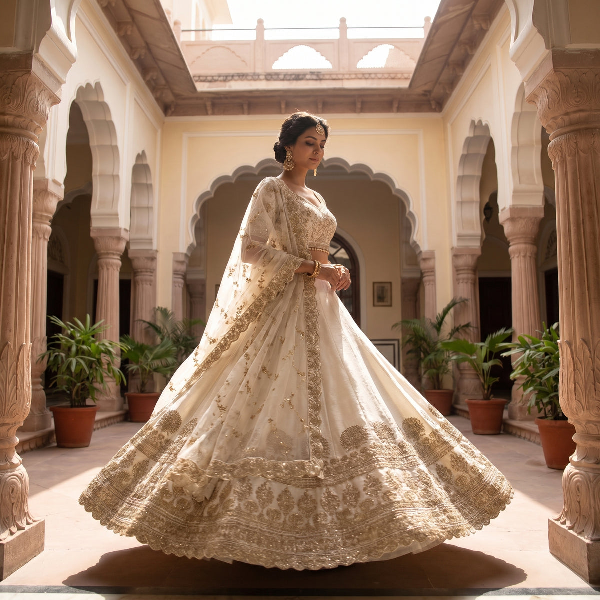 Ishani bridal lehenga in a twirl, embroidered hem and net dupatta