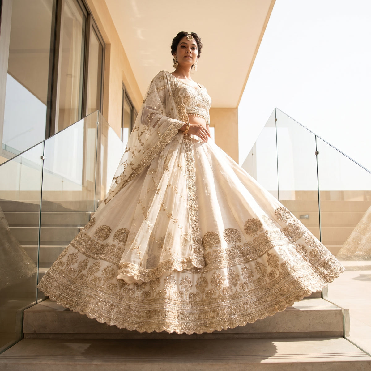 Ishani bridal lehenga, full flare and scalloped border