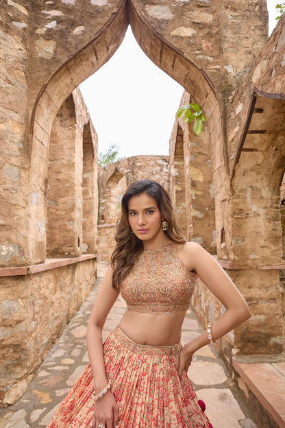 Saesha lehenga, halter-neck embroidered blouse detail