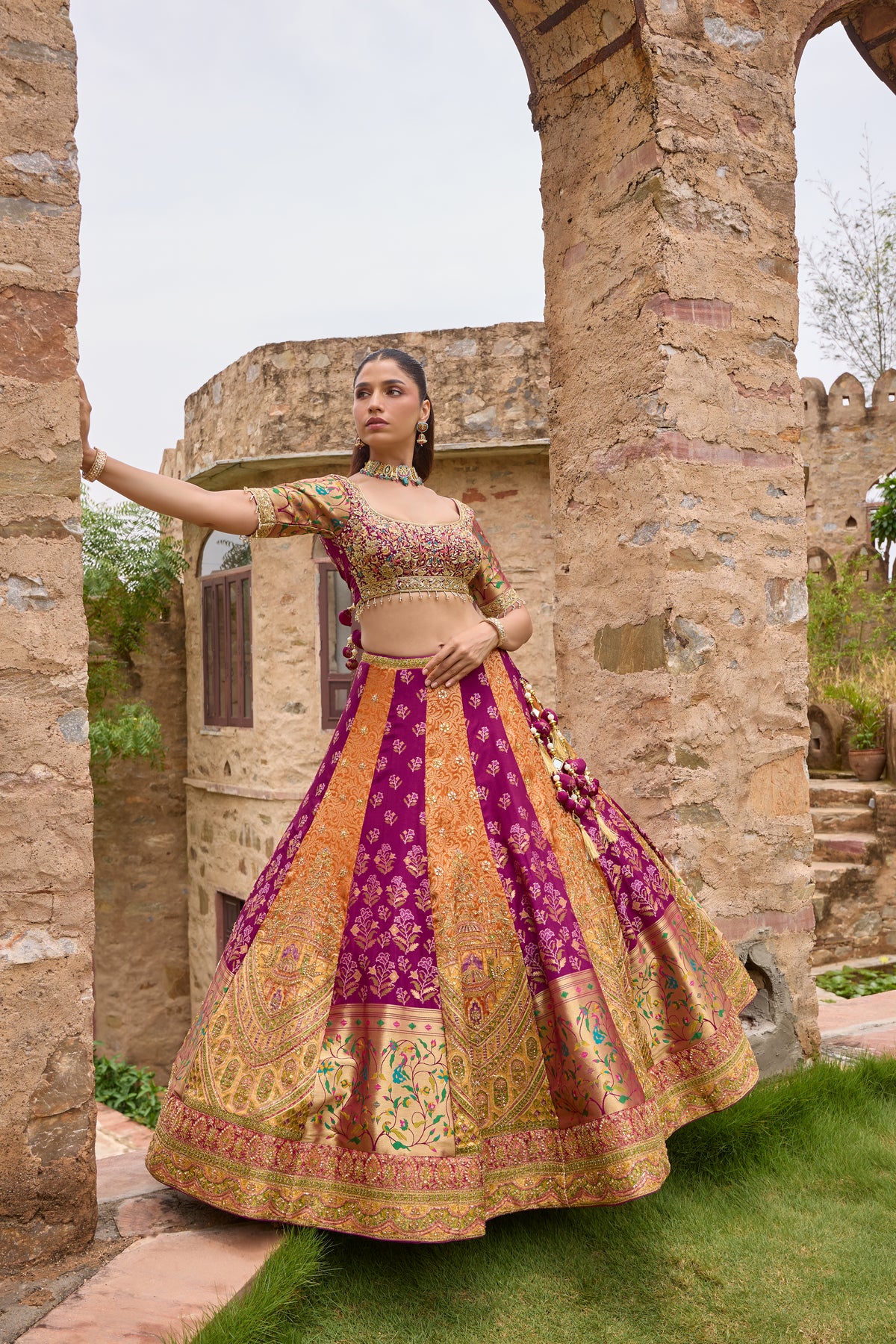 Sameeksha lehenga without dupatta, kalidar panels and embroidered hem